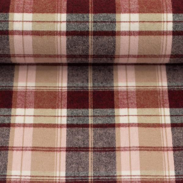 Baumwoll-Flanell Maverick Bordeaux/Beige Karo von Swafing